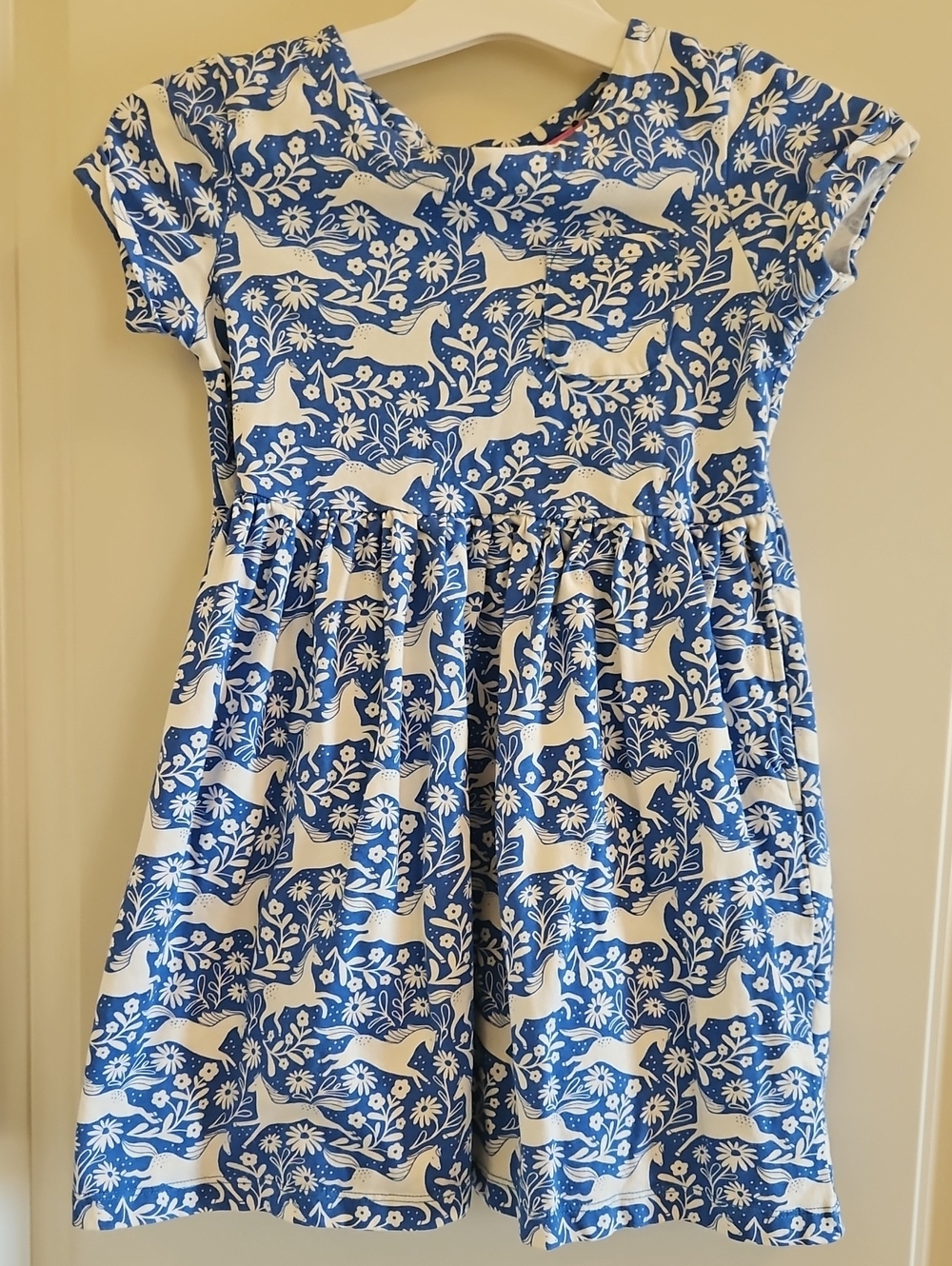 Mini Boden Blue and White Unicorn Cotton Dress
